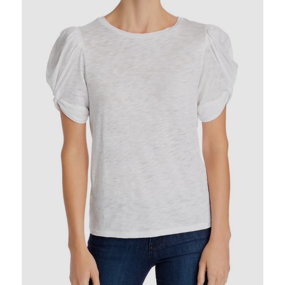 Goldie Twisted Puff Sleeve Banded Collar Shirt in White